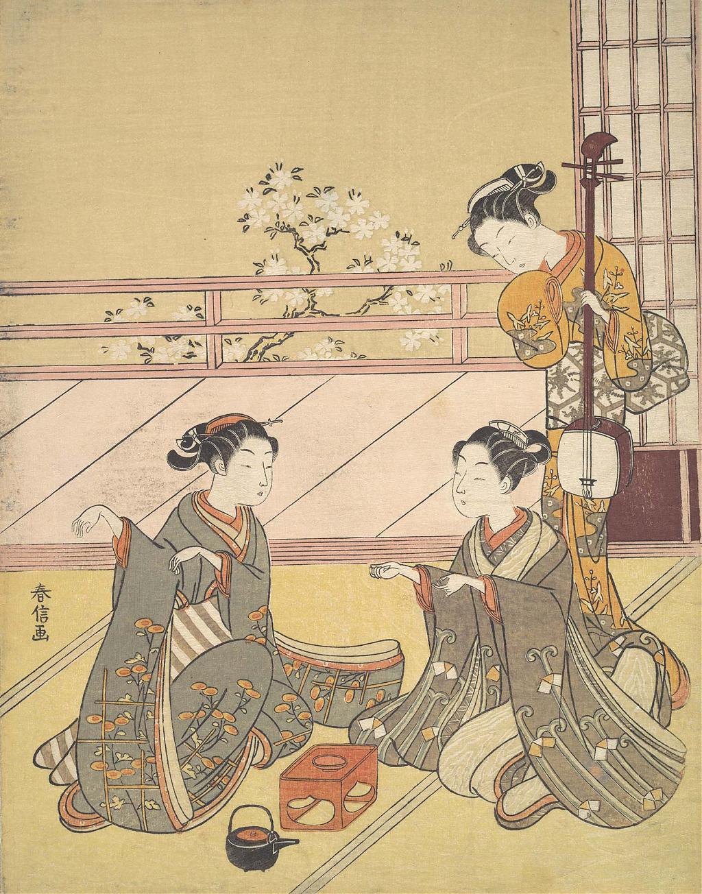 Ukiyoe of Young Women Playing Kitsuneken