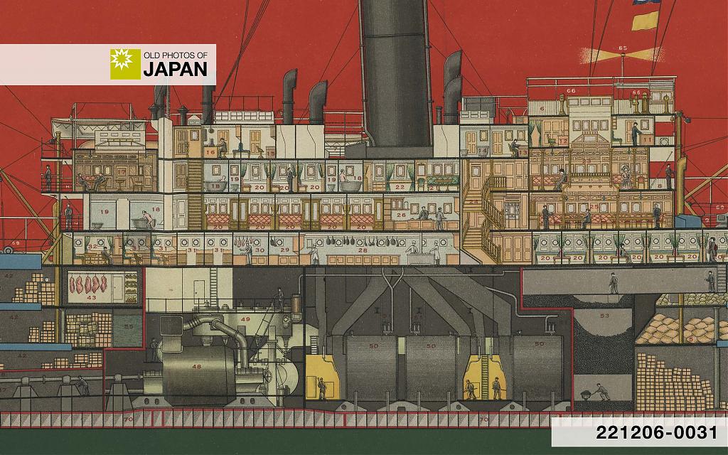 Detail of the longitudinal cross-section of a 10,000-ton steamer, ca. 1915