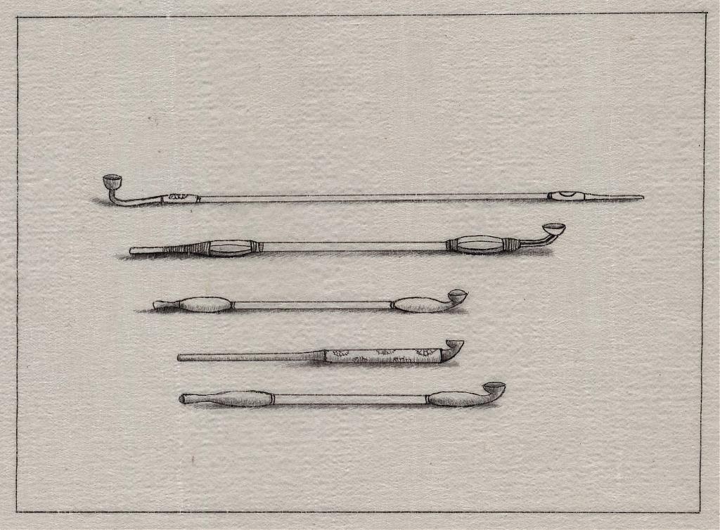 Five styles of kiseru pipes, ca. 1878