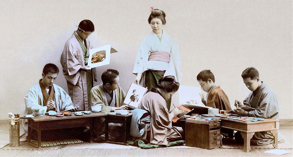 Japanese colorists at work, ca. 1885–1895