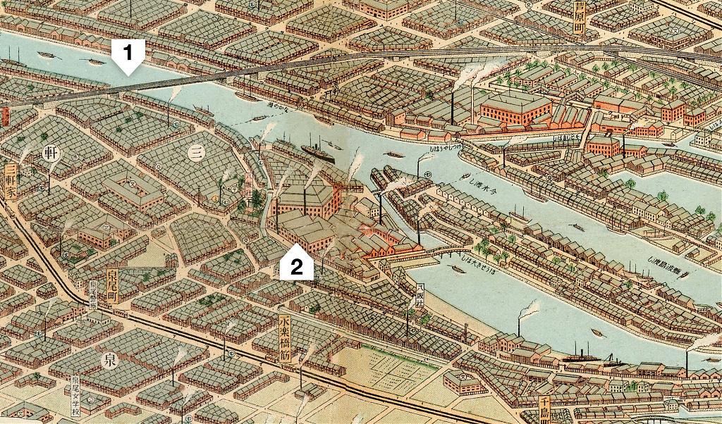 1924 map of the Toyobo Cotton Spinning Company in Osaka’s Sangenya district