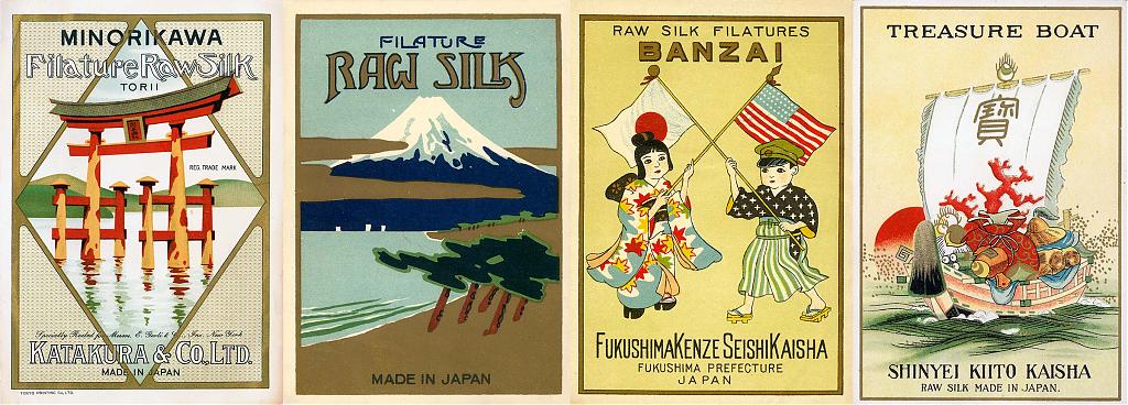 Japanese raw silk labels used for export, early 20th century