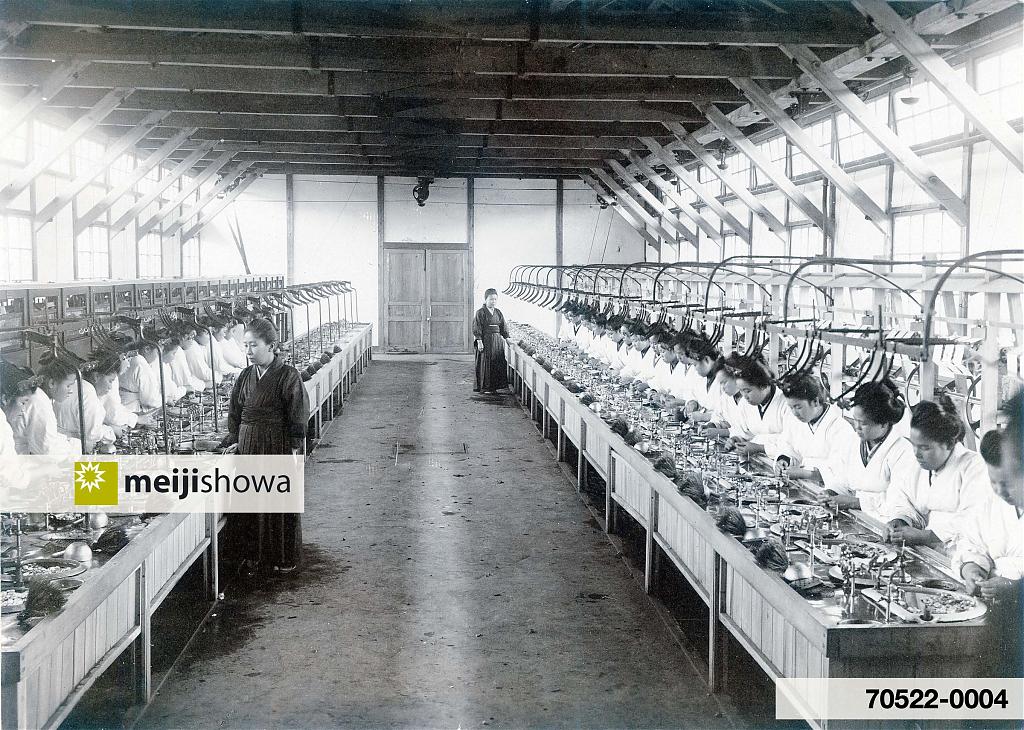 Women reeling silk at a sericultural school in 1898