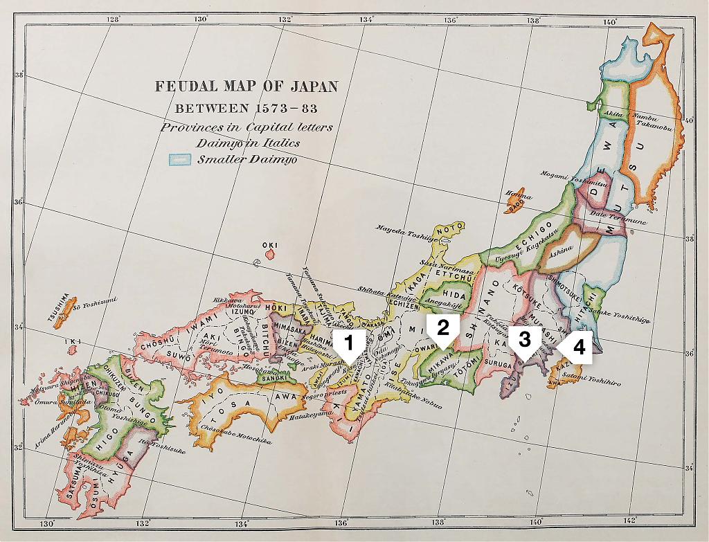 Map of Japan between 1573 and 1583