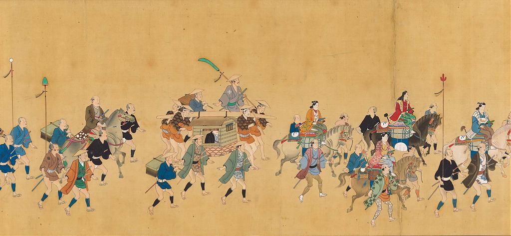 Detail of a daimyo and his entourage on sankin kōtai to Edo, ca. 1700