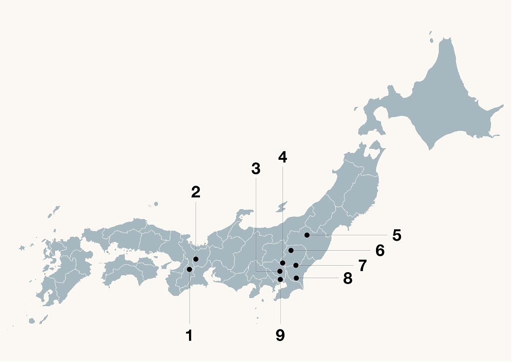 Map of Japan with selected locations where Tenkai was active