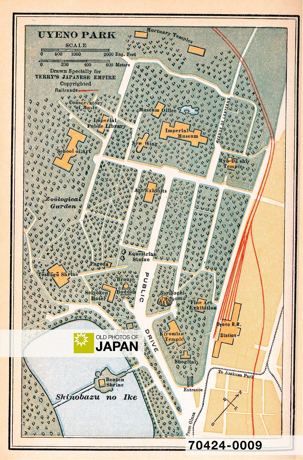 Map of Ueno Park from Terry's Guide to the Japanese Empire, 1920.