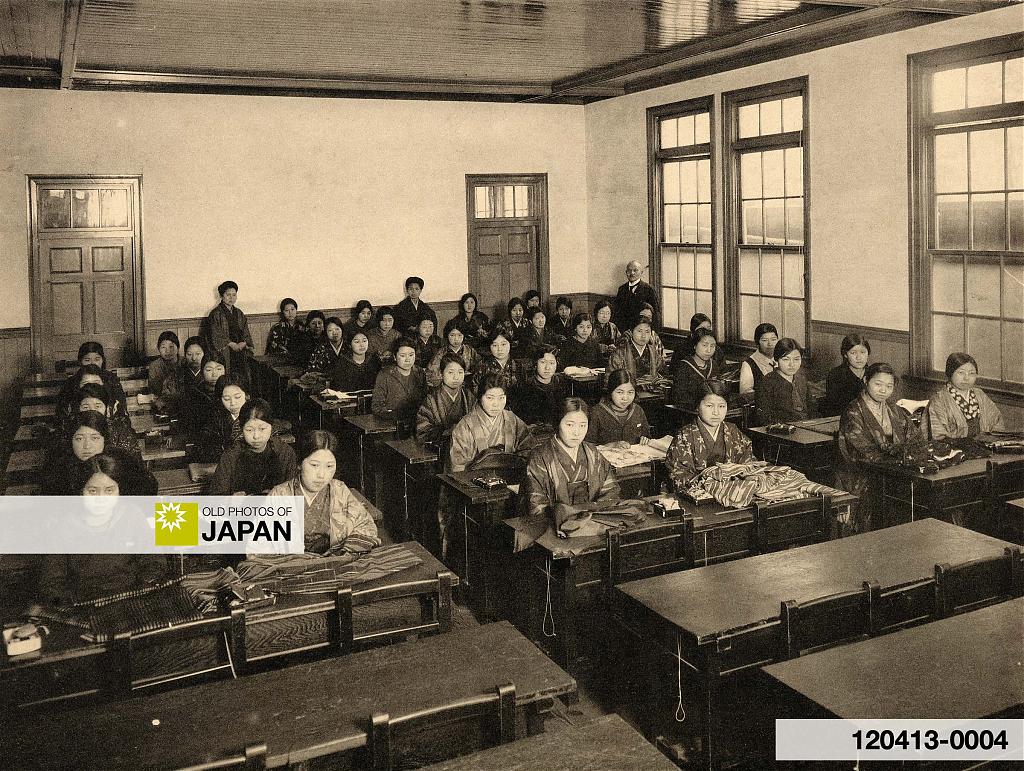 120413-0004 - Sewing class at a Japanese High School, 1928