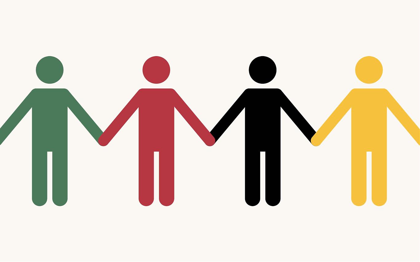 Illustration of four people holding hands