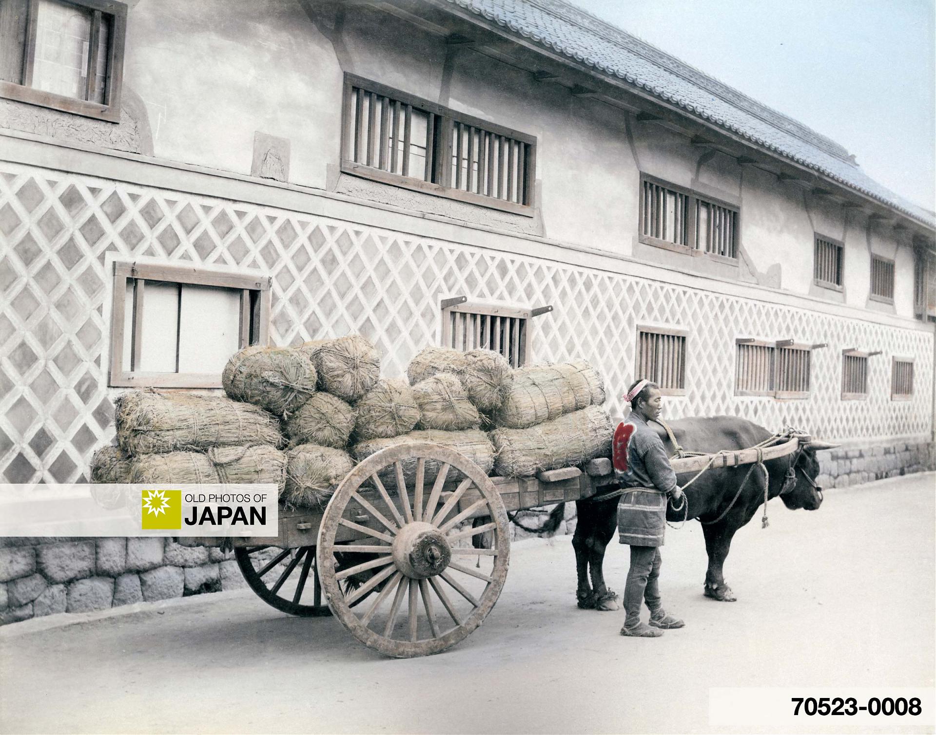70523-0008 - Japanese Oxcart Loaded with Rice, 1890s
