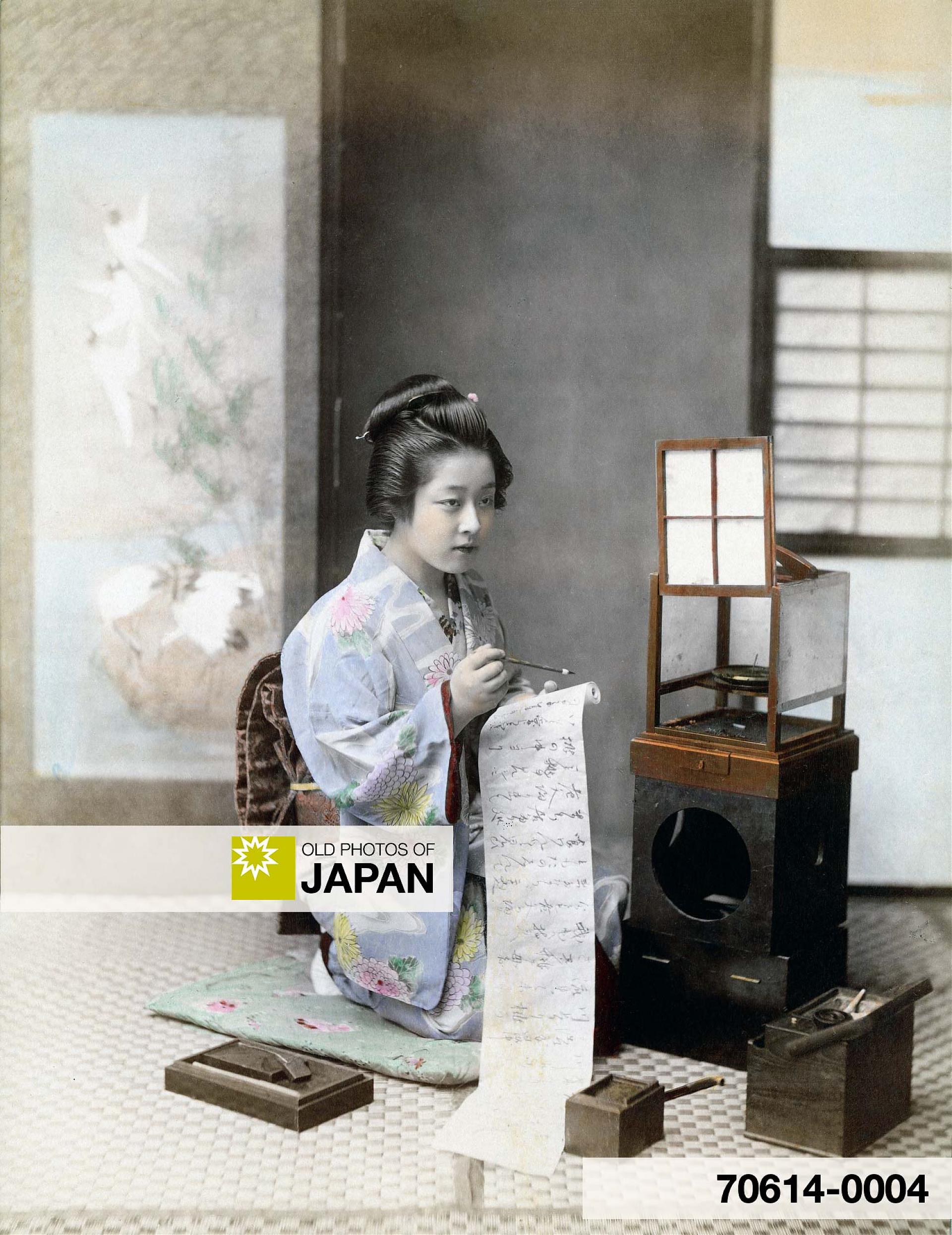 70614-0004 - Japanese Woman in Kimono Writing a Letter, 1890s