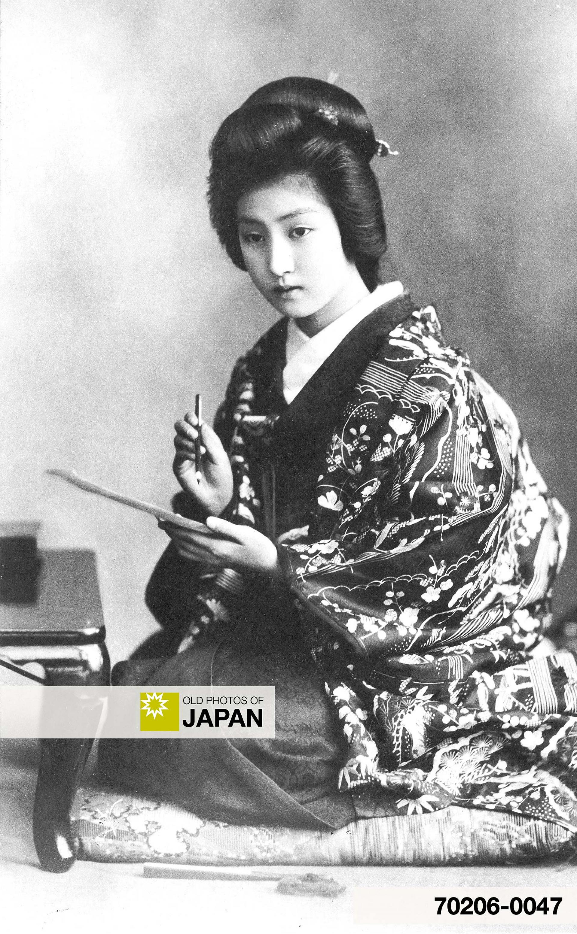 70206-0047 - Japanese woman in kimono writing, 1920s
