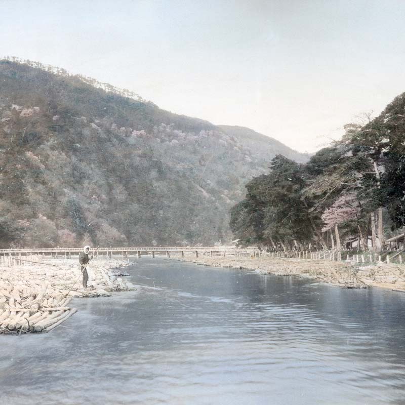71205-0016 - Floating Logs at Togetsu Bridge, Arashiyama, Kyoto, 1890s