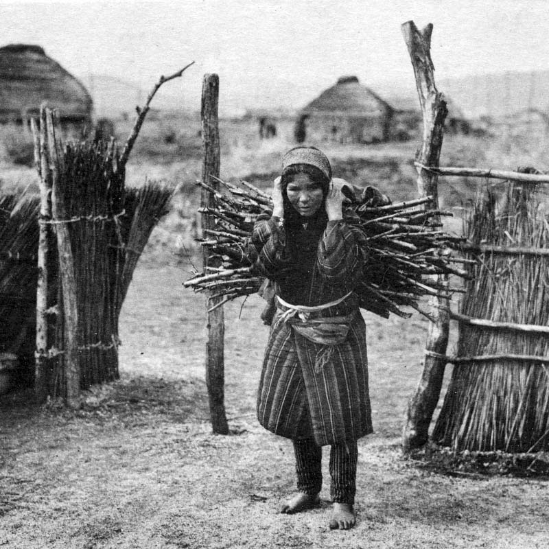 80201-0051 - Ainu women carrying wood, 1920s