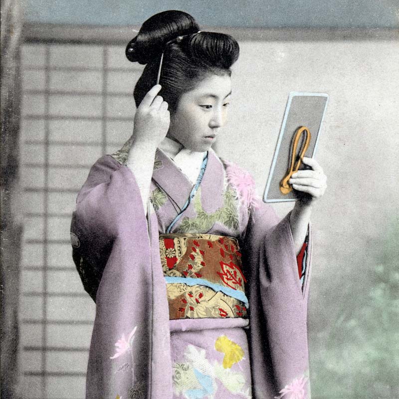 70221-0011 - Japanese Woman in Kimono Combing Hair, 1910s